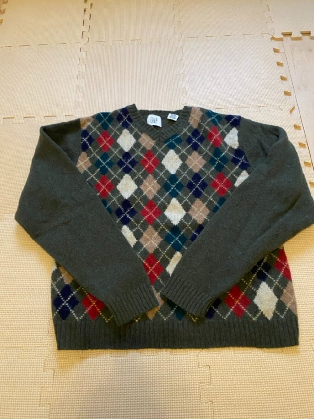 Vintage Gap Argyle V-Neck Shetland Wool Sweater Grandpa Size M